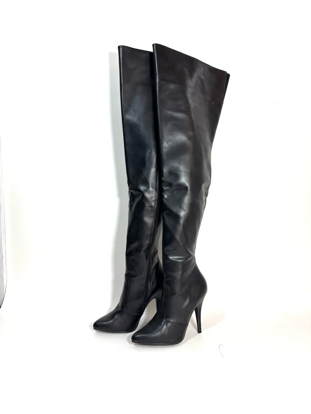 Pleaser Seduce-3010 Black Matte PU Thigh High Boots Size 9
